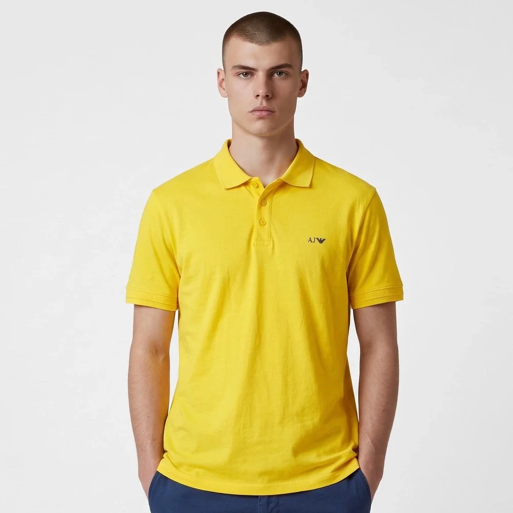 Armani Jeans Polo Shirt Mens L Yellow New 7V6F32 5J46Z Short Sleeve Cotton